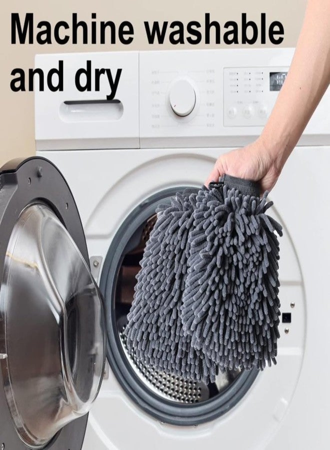 Microshine Dog Drying Towel Gloves, for Dog Bath (2 Pack, Grey) - Ultra Absorbent Chenille Microfiber Grooming Mitts for Fast Drying Wet Pets, Dogs - Image 5